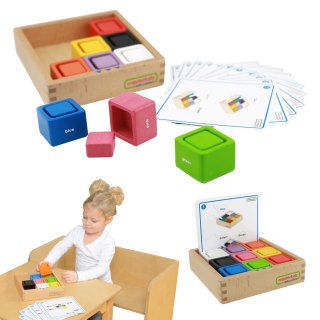 MASTERKIDZ Kubeczki I Klocki Kwadratowe Zabawka Drewniana Sorter Kolorów Montessori