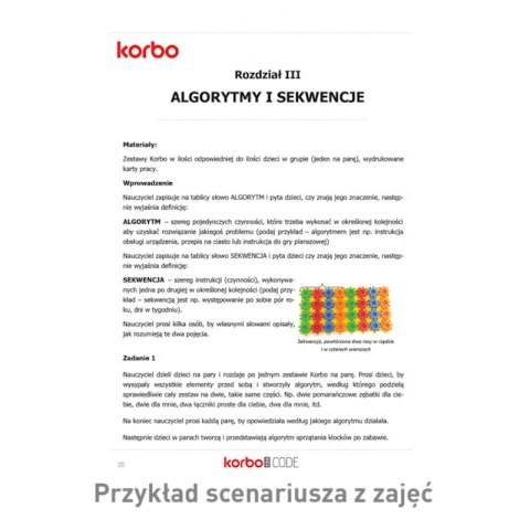 Klocki Korbo EDU Code 420 el. + Książka z kartami pracy 83 x A4