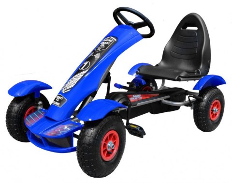 Gokart na pedały Racing XL dla dzieci 3+ Niebieski + Pompowane koła + Regulacja fotela + Wolny bieg