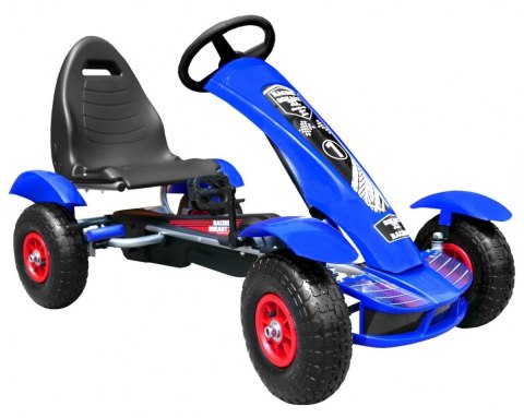 Gokart na pedały Racing XL dla dzieci 3+ Niebieski + Pompowane koła + Regulacja fotela + Wolny bieg