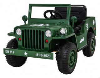 Autko Wojskowe Retro dla dzieci Zielony + Napęd 4x4 + Pilot + 2 Bagażniki + Wolny Start + MP3 LED