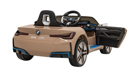 Autko BMW i4 na akumulator dla dzieci Złoty + Wolny Start + EVA + Ekoskóra + Audio LED + Pilot