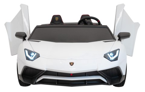 Lamborghini Aventador SV na akumulator dla 2 dzieci Biały + Silnik bezszczotkowy + Pompowane koła + Audio LED