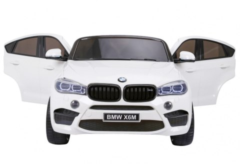 BMW X6M XXL dla 2 dzieci Biały + Pilot + Ekoskóra + Pasy + Wolny Start + MP3 USB + LED