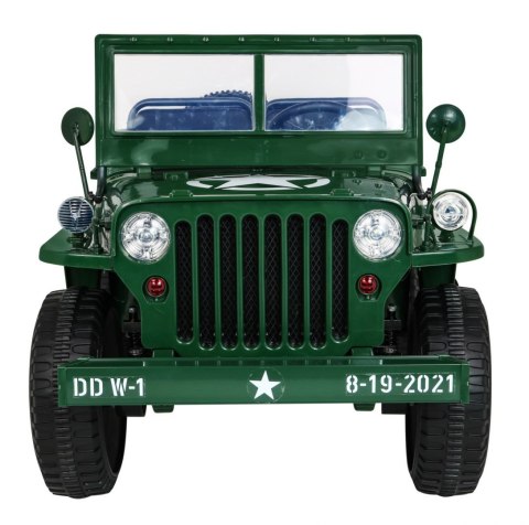 Autko Wojskowe Retro dla 3 dzieci Zielony + Napęd 4x4 + Schowki + EVA + Wolny Start + MP3 LED