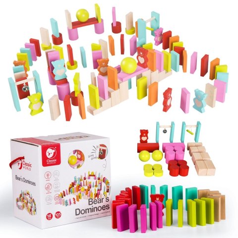 CLASSIC WORLD Drewniane Domino dla Dzieci Misie 105 el.