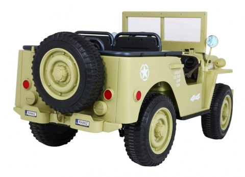 Autko Wojskowe Retro Strong dla 3 dzieci Matcha + Napęd 4x4 + Schowki + EVA + Wolny Start + MP3 LED