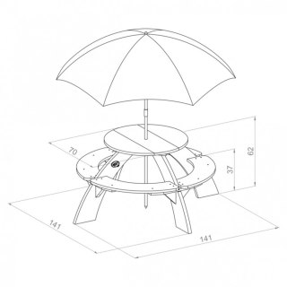 AXI Drewniany Wielofunkcyjny Zestaw Stół Okrągły + Ławeczki + Parasol