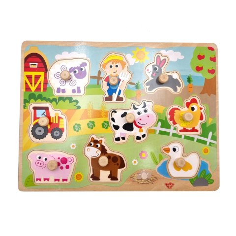 TOOKY TOY Drewniane Puzzle Montessori Farma z Pinezkami Do Dopasowania