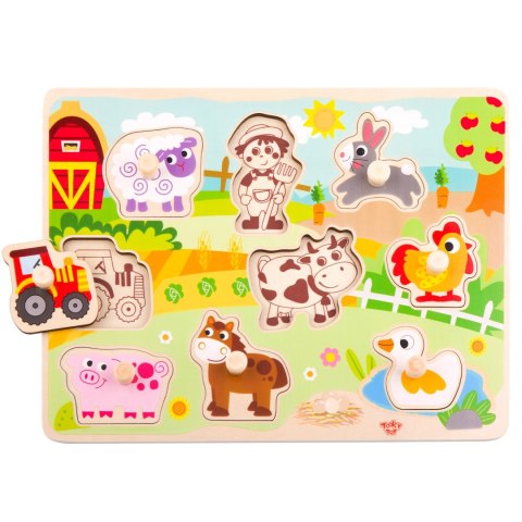 TOOKY TOY Drewniane Puzzle Montessori Farma z Pinezkami Do Dopasowania