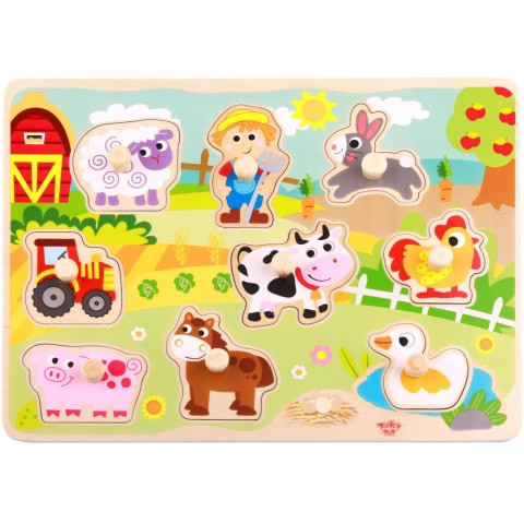 TOOKY TOY Drewniane Puzzle Montessori Farma z Pinezkami Do Dopasowania