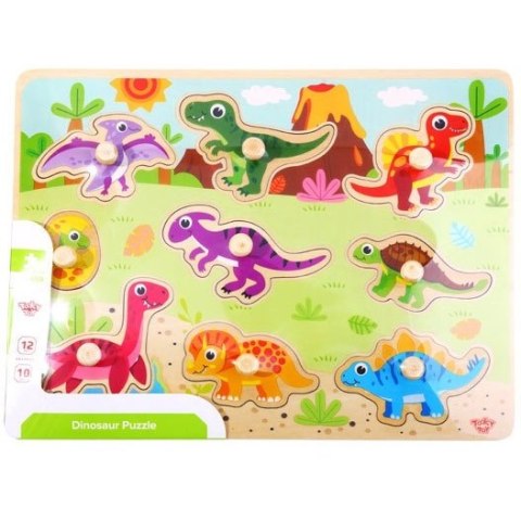 TOOKY TOY Drewniane Puzzle Montessori Układanka Dinozaury Kształty