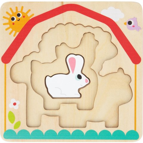 Tooky Toy Drewniane Puzzle Montessori Wielowarstwowe Tablica Zwierzątka na Farmie 7 el.