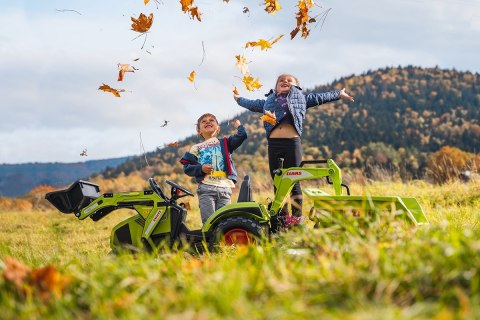 FALK Traktor CLAAS na Pedały z Przyczepą, Łyżką i Spychaczem od 3 Lat