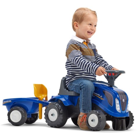 FALK Traktorek Baby New Holland Niebieski z Przyczepką + akc. od 1 roku