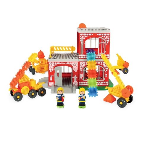 MOCHTOYS Klocki Jeżyki Pin Bricks STRAŻ POŻARNA w Kartonie 100 el. + 2 Figurki