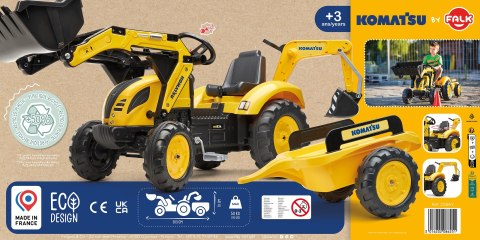 FALK Traktor KOMATSU na Pedały Koparka Łyżka Przyczepka od 2 lat