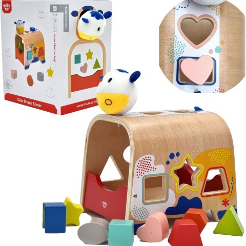 TOOKY TOY Drewniany Sorter Kształtów Krówka Klocki Kształty 6 el.