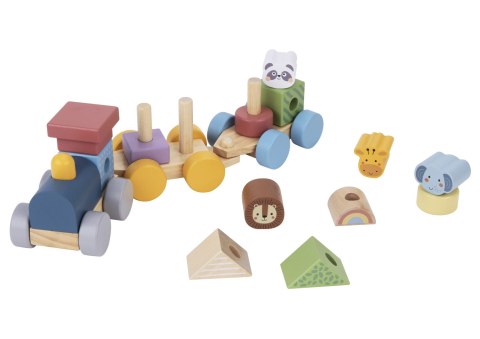 TOOKY TOY Kolejka Drewniana ze Zwierzątkami Klocki Układanka Montessori