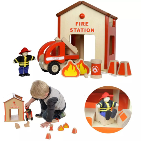 MASTERKIDZ Mini Remiza Strażacka Drewniany Zestaw MASTERKIDZ Mini Remiza Strażacka Drewniany Zestaw