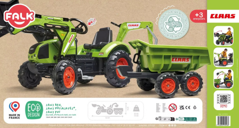 FALK Traktor CLAAS AVEC Zielony na Pedały z Przyczepką od 3 Lat FALK Traktor CLAAS AVEC Zielony na Pedały z Przyczepką od 3 Lat