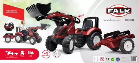 FALK Traktor Valtra Bordowy na Pedały z Przyczepką i Łyżką od 3 Lat FALK Traktor Valtra Bordowy na Pedały z Przyczepką i Łyżką od 3 Lat