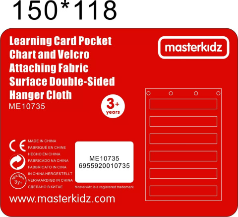 MASTERKIDZ Materiałowy Arkusz Do Wieszania Z Kieszonkami Na Fiszki I Obrazki Czerwony MASTERKIDZ Materiałowy Arkusz Do Wieszania Z Kieszonkami Na Fiszki I Obrazki Czerwony