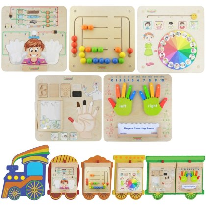 MASTERKIDZ Zestaw Tablic Pociąg 5w1 Tablica Sensoryczna Motoryczna Nauka Zmysłów i Emocji