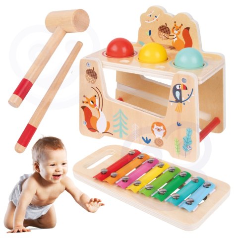 TOOKY TOY Drewniana Przebijanka Wbijanka 2w1 Instrument Muzyczny Zwierzątka z Cymbałkami Wiewiórka TOOKY TOY Drewniana Przebijanka Wbijanka 2w1 Instrument Muzyczny Zwierzątka z Cymbałkami Wiewiórka