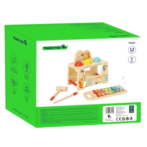TOOKY TOY Drewniana Przebijanka Wbijanka 2w1 Instrument Muzyczny Zwierzątka z Cymbałkami Wiewiórka TOOKY TOY Drewniana Przebijanka Wbijanka 2w1 Instrument Muzyczny Zwierzątka z Cymbałkami Wiewiórka