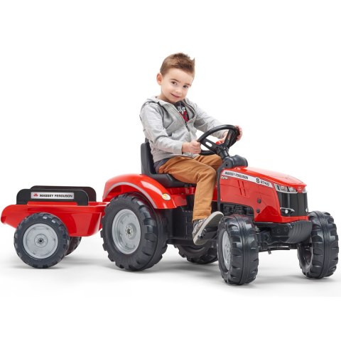 FALK Traktor Massey Ferguson Czerwony na Pedały z Przyczepką od 3 Lat