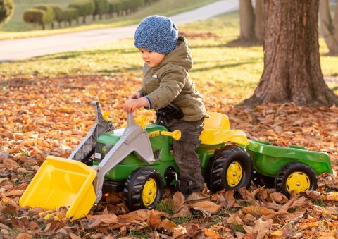 Rolly Toys RollyKid John Deere Traktor na Pedały z Łyżką i Przyczepą - Zielony